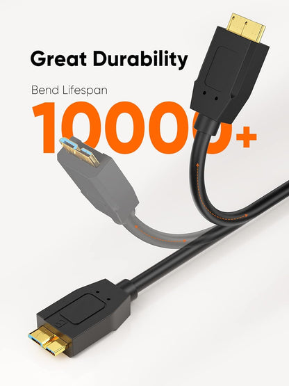 USB C Hard Drive Cable 4FT, USB 3.1 C to Micro B Cable 10Gbps, USB Micro B to USB C to Hard Drive Cable Compatible with Macbook Pro Air Galaxy S5 My Passport Elements Etc, 1.2M Black